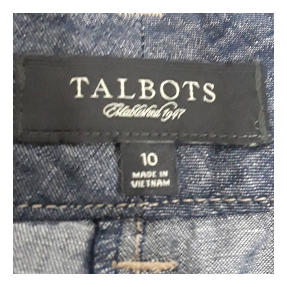 Talbots Sz 10 Black Signature Flare Wide Leg Linen Blend Chambray Pockets Pants - Picture 3 of 11